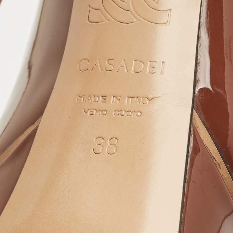 Pre Owned Casadei Size 38 Brown Patent Leather Platform Pumps