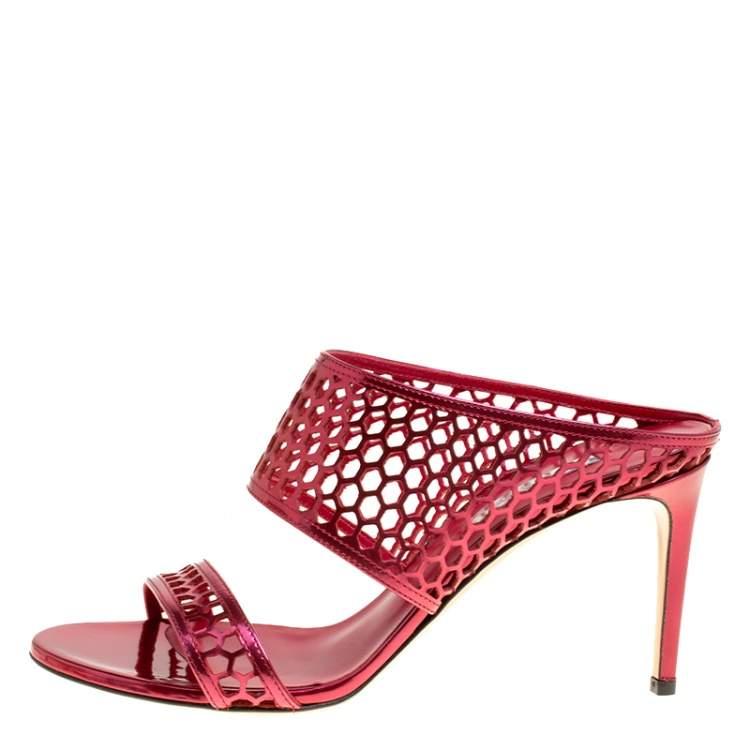 Pre Owned Casadei Metallic Red Leather Candylux Slide Sandals Size 38 