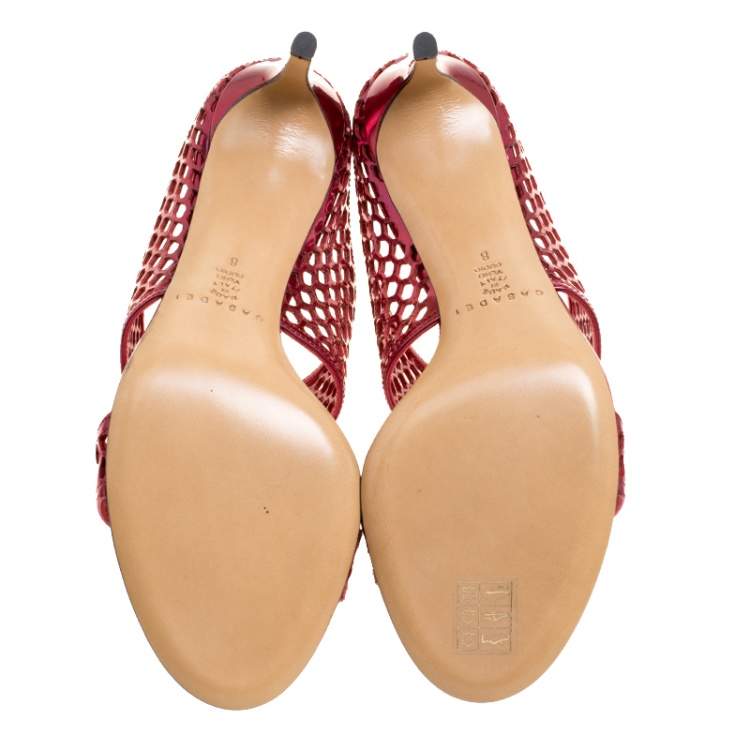 Pre Owned Casadei Metallic Red Leather Candylux Slide Sandals Size 38 