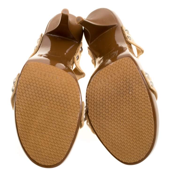 Pre Owned Casadei Beige Cotton Blend Slide Sandals Size 37.5