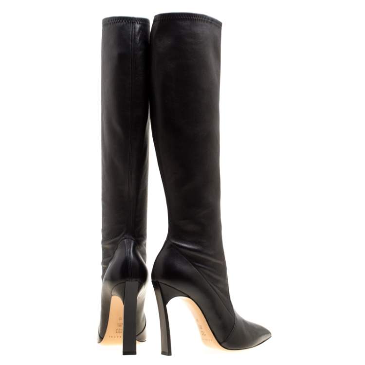 Pre Owned Casadei Black Leather Pointed Toe Knee Length Boots Size 40