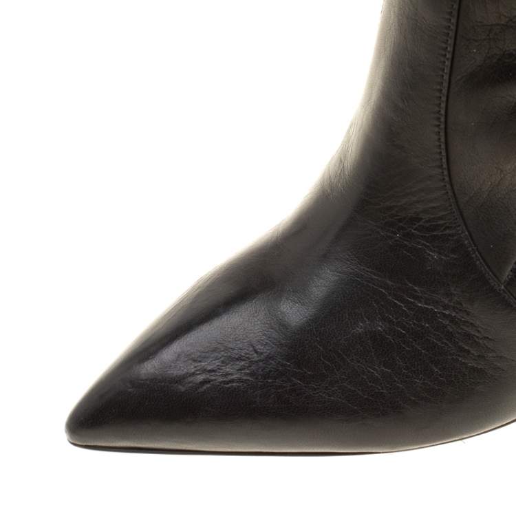 Pre Owned Casadei Black Leather Pointed Toe Knee Length Boots Size 40