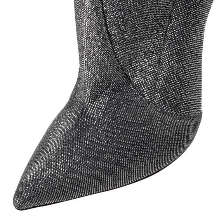 Pre Owned Casadei Silver Lurex Blade Thigh High Boots Size 39