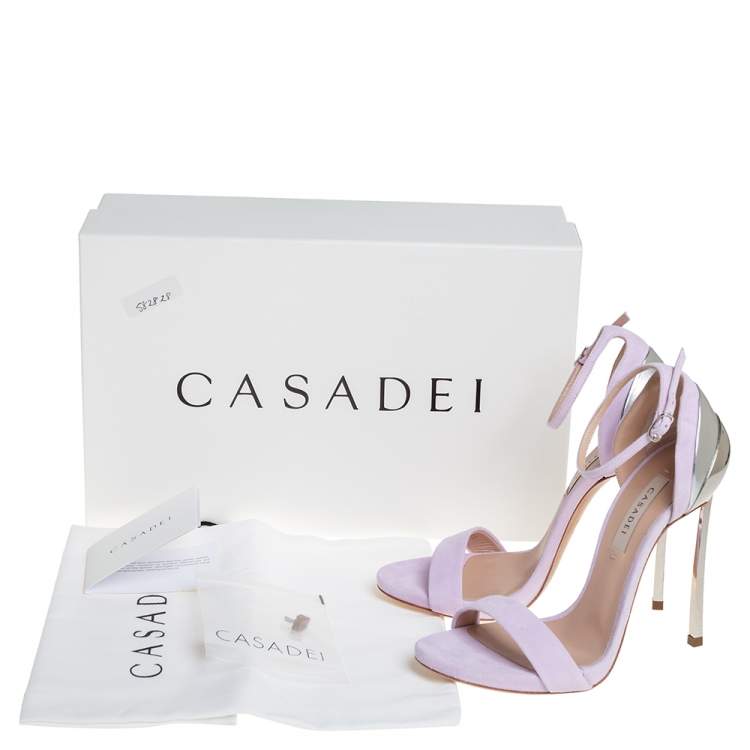 Pre Owned Casadei Lilac Suede Techno Blade Ankle Strap Sandals Size 35