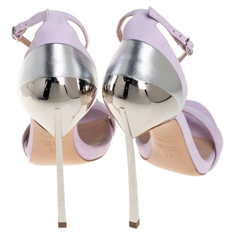 Pre Owned Casadei Lilac Suede Techno Blade Ankle Strap Sandals Size 35