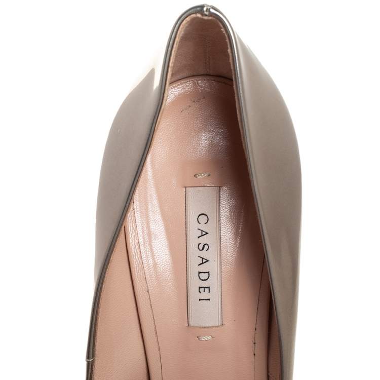 Pre Owned Casadei Metallic Silver Leather Platform Pumps Size 40