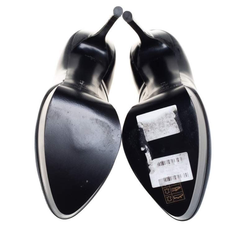 Pre Owned Casadei Metallic Black/Blue Patent Leather Platform Pumps Size 40