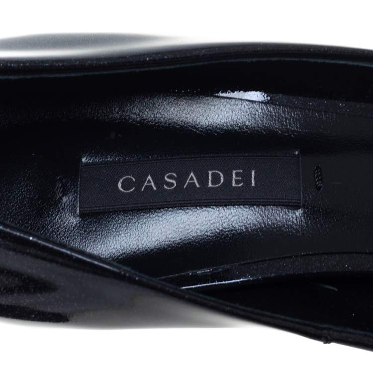 Pre Owned Casadei Metallic Black/Blue Patent Leather Platform Pumps Size 40