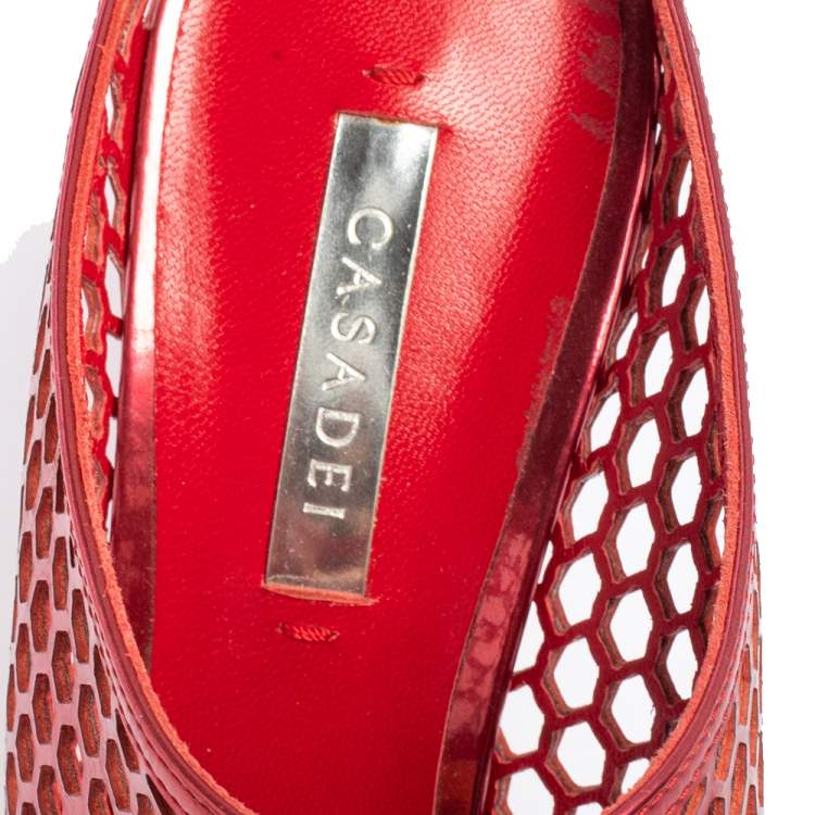 Pre Owned Casadei Metallic Red Patent Leather Candylux Slide Sandals Size 37