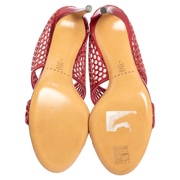 Pre Owned Casadei Metallic Red Patent Leather Candylux Slide Sandals Size 37