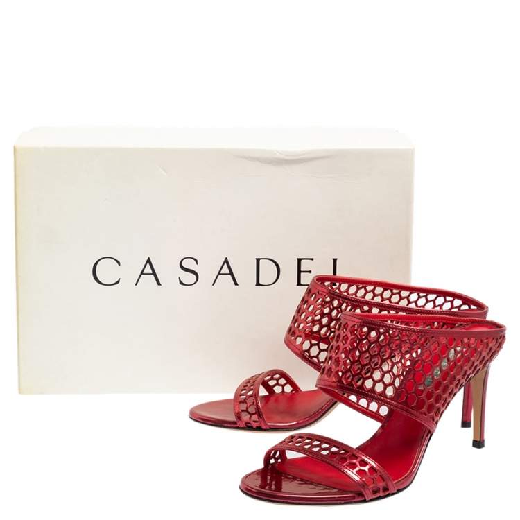 Pre Owned Casadei Metallic Red Patent Leather Candylux Slide Sandals Size 37