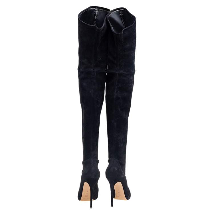 Pre Owned Casadei Black Suede Over Knee Boots Size 38