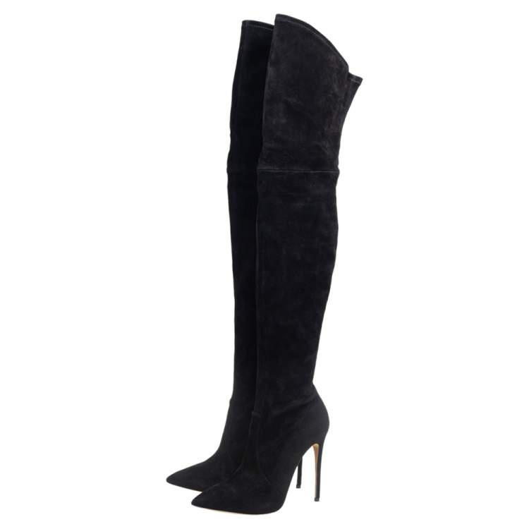 Pre Owned Casadei Black Suede Over Knee Boots Size 38
