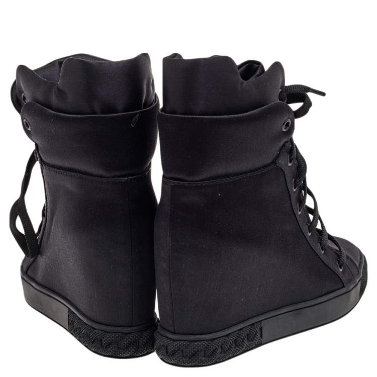 Pre Owned Casadei Black Satin High Top Wedge Sneakers Size 39
