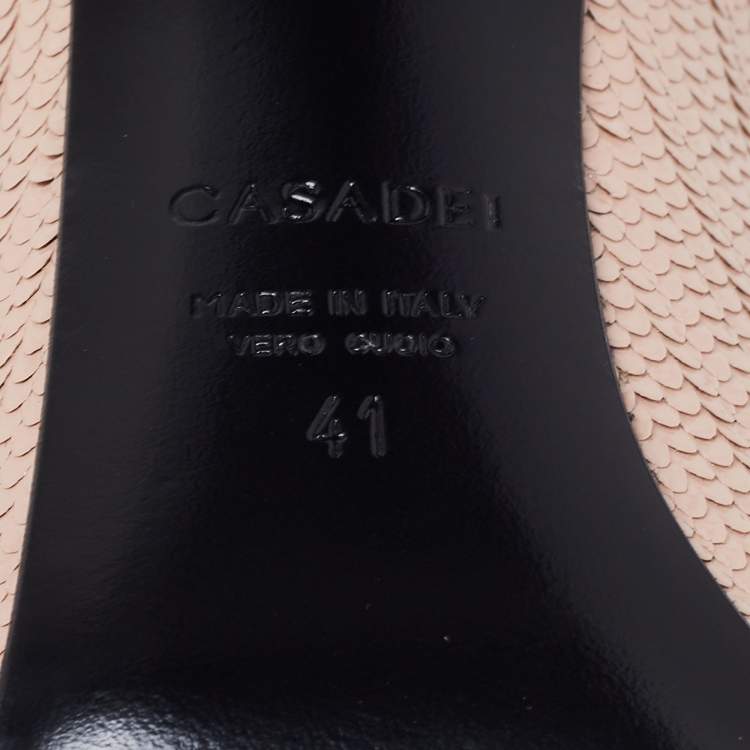 Pre Owned Casadei Beige Texture  Leather Pointed Toe Pumps  Size 41