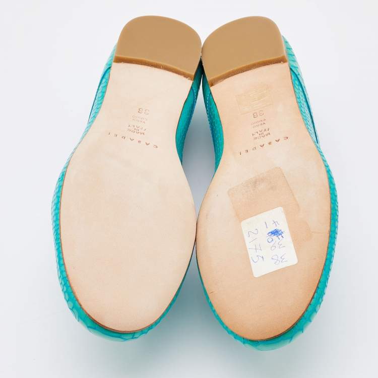 مملوكة مسبقًا Casadei Turquoise Blue Python Embossed Leather Lace Up Oxfords Size 38