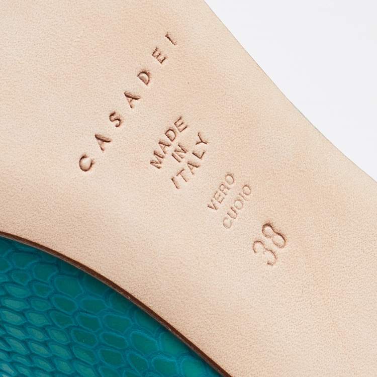 مملوكة مسبقًا Casadei Turquoise Blue Python Embossed Leather Lace Up Oxfords Size 38