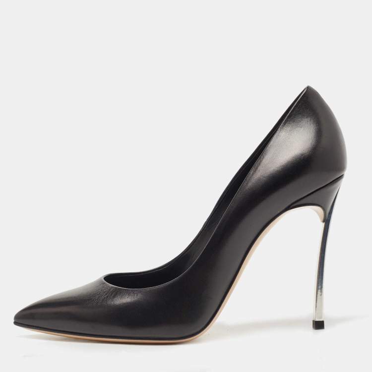 Pre Owned Casadei Black Leather Blade Pumps Size 38.5 