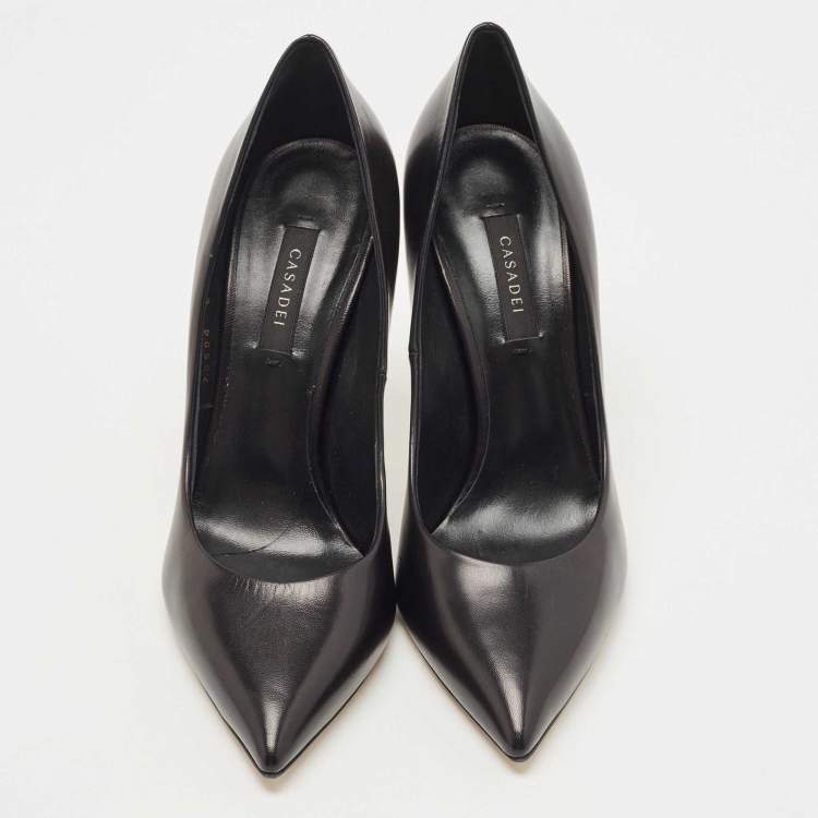 Pre Owned Casadei Black Leather Blade Pumps Size 38.5 