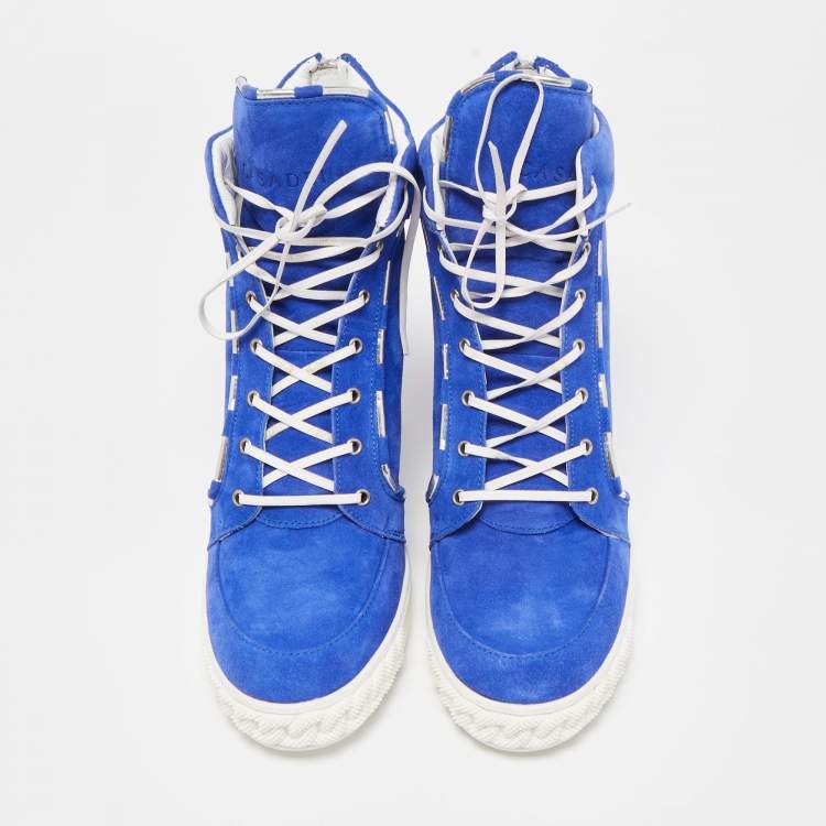 Pre Owned Casadei Blue Suede Wedge High Top Sneakers Size 40