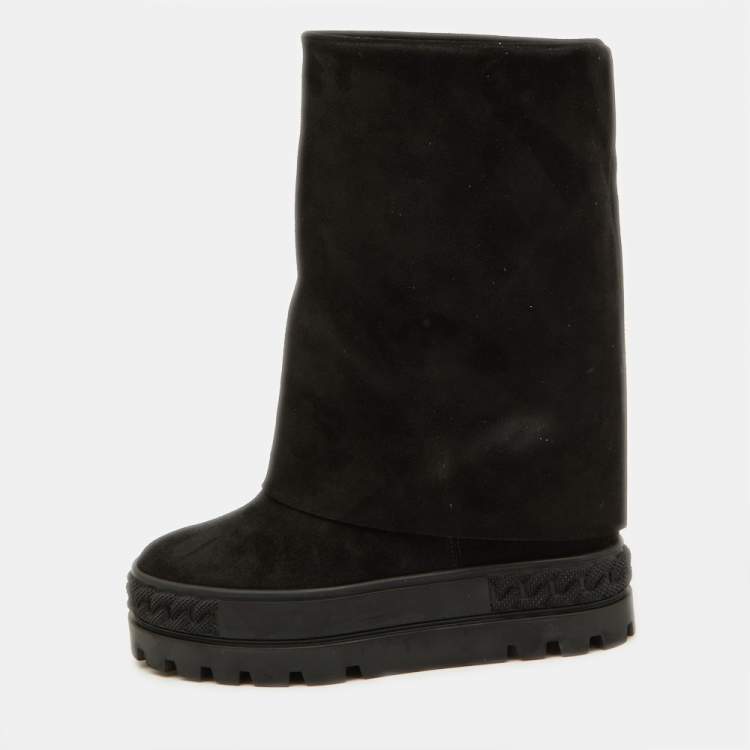 Pre Owned Casadei Black Suede Platform Ankle Boots Size 37