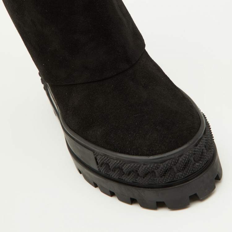 Pre Owned Casadei Black Suede Platform Ankle Boots Size 37