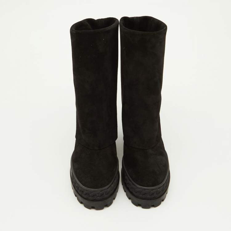 Pre Owned Casadei Black Suede Platform Ankle Boots Size 37