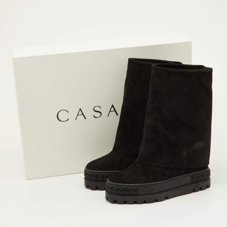Pre Owned Casadei Black Suede Platform Ankle Boots Size 37