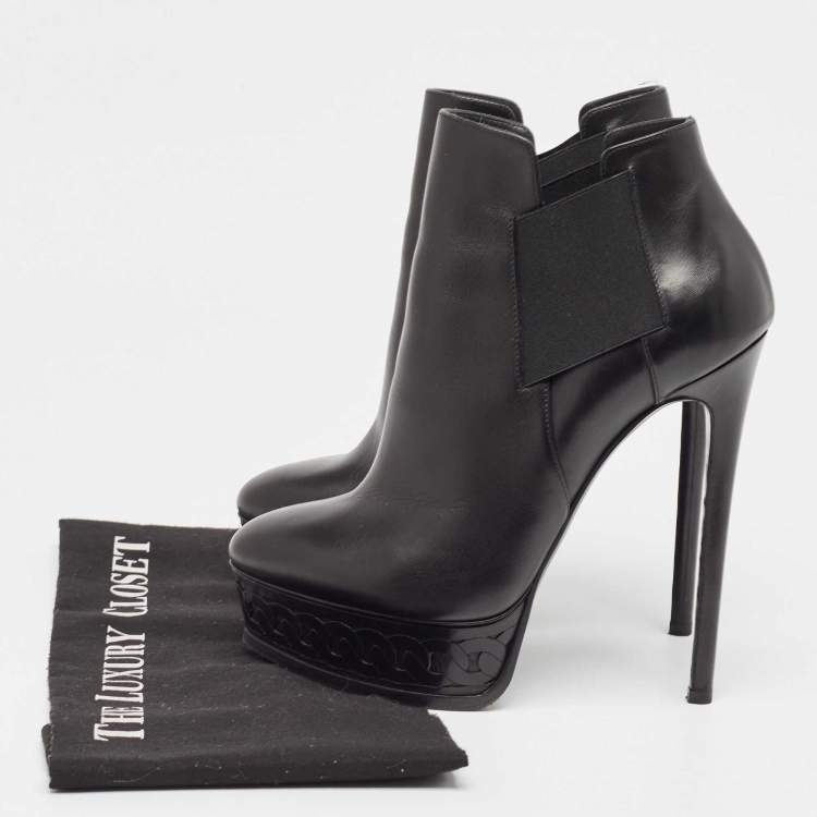Pre Owned Casadei Black Leather Ankle  Boots Size 38