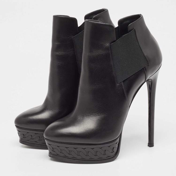 Pre Owned Casadei Black Leather Ankle  Boots Size 38