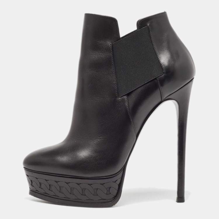 Pre Owned Casadei Black Leather Ankle  Boots Size 38