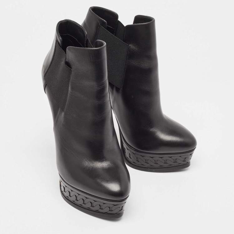 Pre Owned Casadei Black Leather Ankle  Boots Size 38