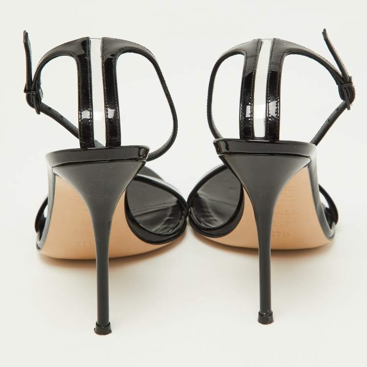 Pre Owned Casadei Black Patent Leather Ankle Strap Sandals Size 37.5