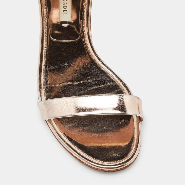 مملوكة مسبقًا Casadei Metallic Leather and Lizard Embossed Ankle Strap Sandals Size 39.5