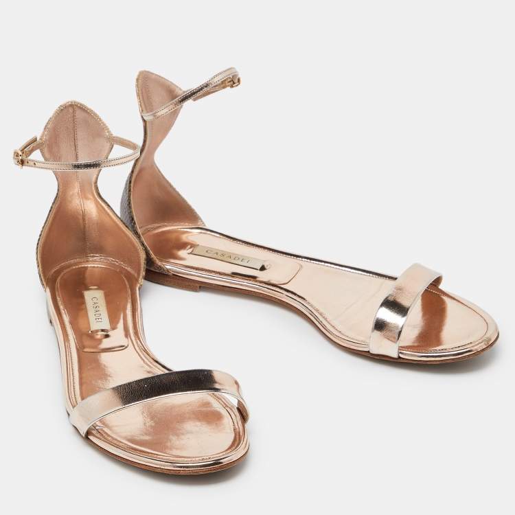 مملوكة مسبقًا Casadei Metallic Leather and Lizard Embossed Ankle Strap Sandals Size 39.5