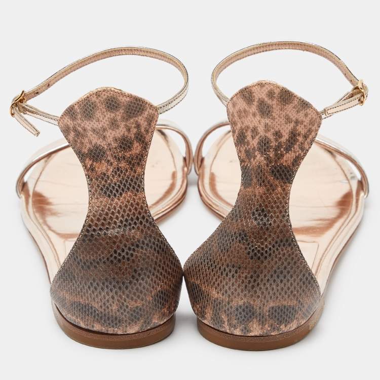 مملوكة مسبقًا Casadei Metallic Leather and Lizard Embossed Ankle Strap Sandals Size 39.5