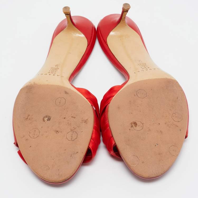 Pre Owned Casadei Red Leather and Fabric Bow Slide Sandals Size 39