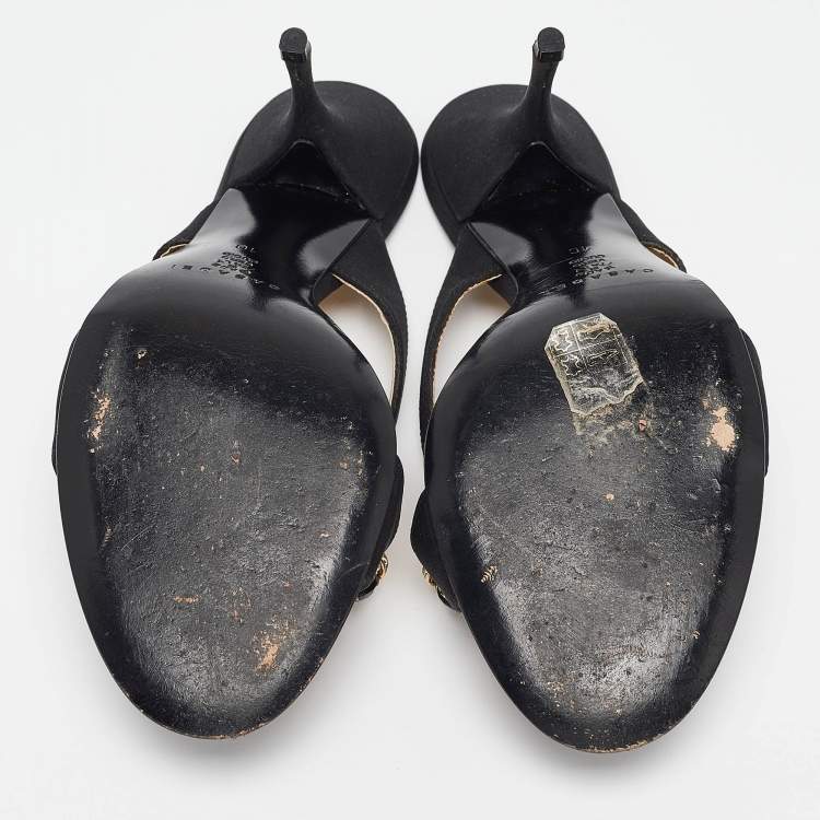 Pre Owned Casadei Black Canvas Crystal Embellished Slide Sandals Size 40