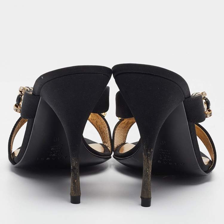 Pre Owned Casadei Black Canvas Crystal Embellished Slide Sandals Size 40