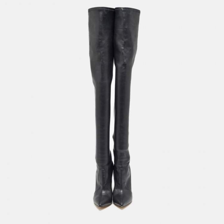 Pre Owned Casadei Black Leather Blade Over The Knee Length Boots Size 36