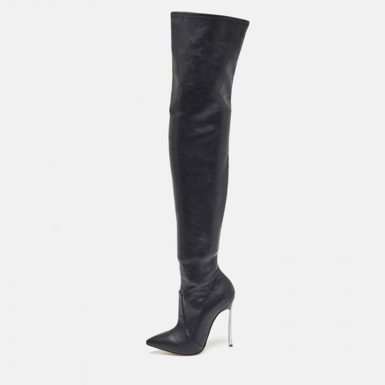 Casadei Black Leather Blade Over The Knee Length Boots Size 36 Casadei TLC