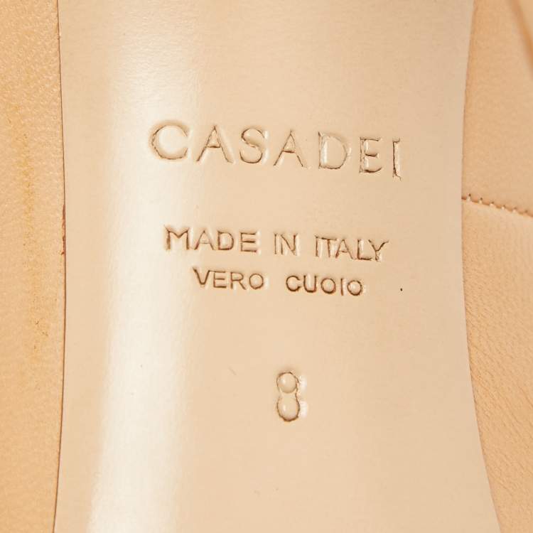 Pre Owned Casadei Beige Leather Peep Toe Pumps Size 38