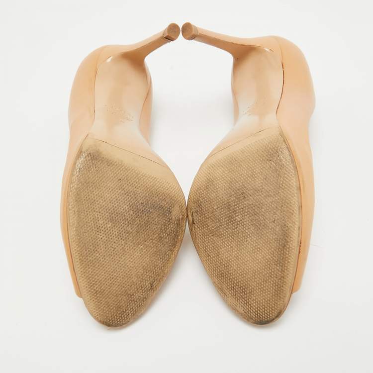Pre Owned Casadei Beige Leather Peep Toe Pumps Size 38