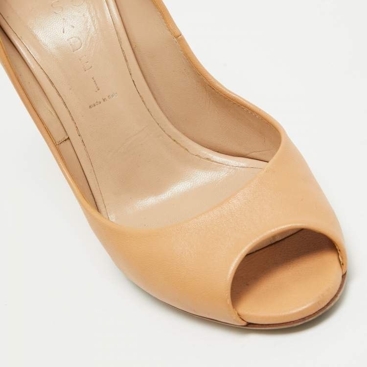 Pre Owned Casadei Beige Leather Peep Toe Pumps Size 38