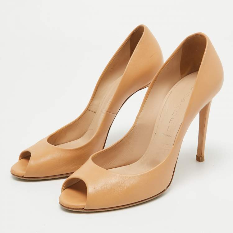 Real AUTH Casadei Beige Leather Kitten Heel Pointed Toe Pumps Sz 11 $520 selling Casade