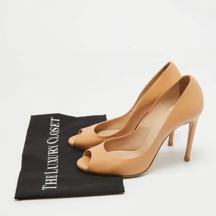 Pre Owned Casadei Beige Leather Peep Toe Pumps Size 38