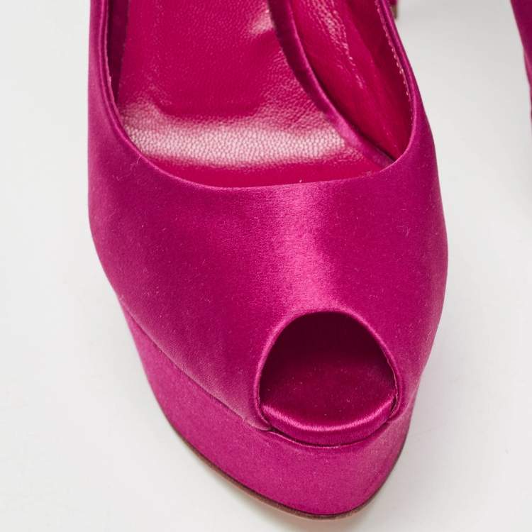 Pre Owned Casadei Pink Satin Peep Toe Platform Pumps Size 36