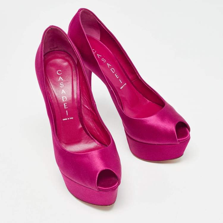 Pre Owned Casadei Pink Satin Peep Toe Platform Pumps Size 36