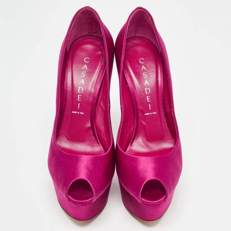 Pre Owned Casadei Pink Satin Peep Toe Platform Pumps Size 36
