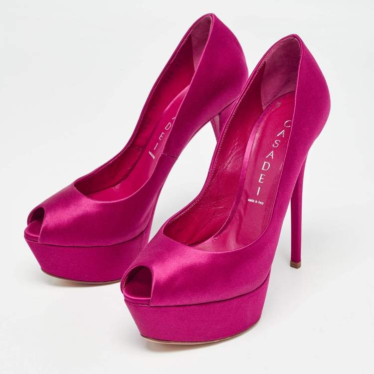 Pre Owned Casadei Pink Satin Peep Toe Platform Pumps Size 36